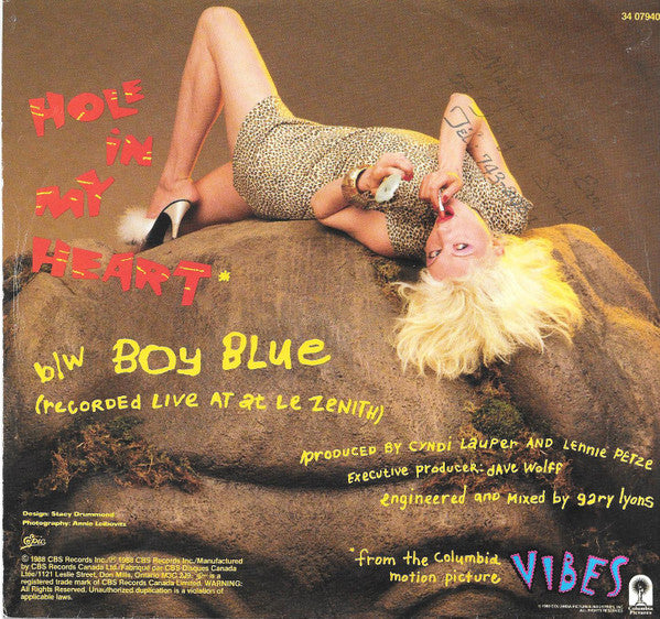Cyndi Lauper : Hole In My Heart (All The Way To China) / Boy Blue (Live) (7")