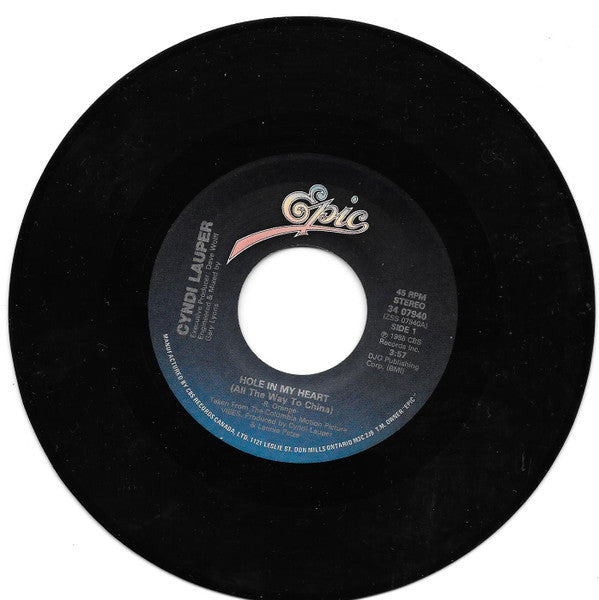 Cyndi Lauper : Hole In My Heart (All The Way To China) / Boy Blue (Live) (7")