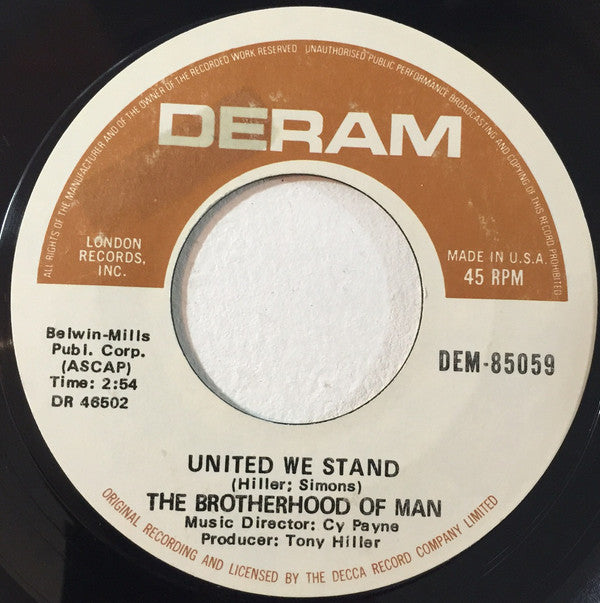 The Brotherhood Of Man* : United We Stand (7", Single, Styrene, Ter)