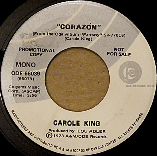 Carole King : Corazón / That's How Things Go Down (7", Single, Mono, Promo)