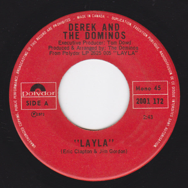Derek & The Dominos : Layla (7", Single, Mono)