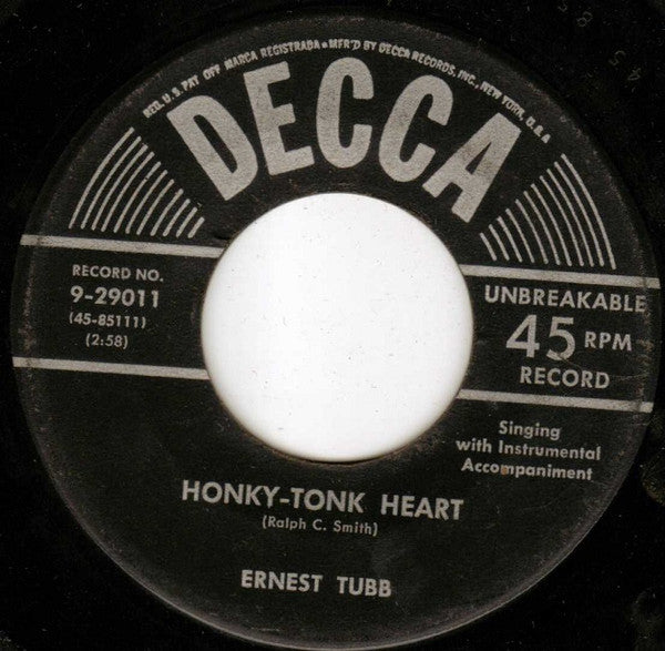 Ernest Tubb : Honky-Tonk Heart / I'm Not Looking For An Angel (7", Ric)