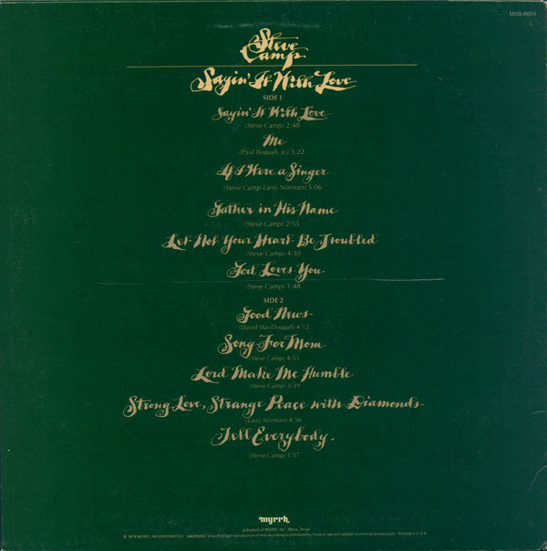 Steve Camp : Sayin' It With Love (LP, Album)