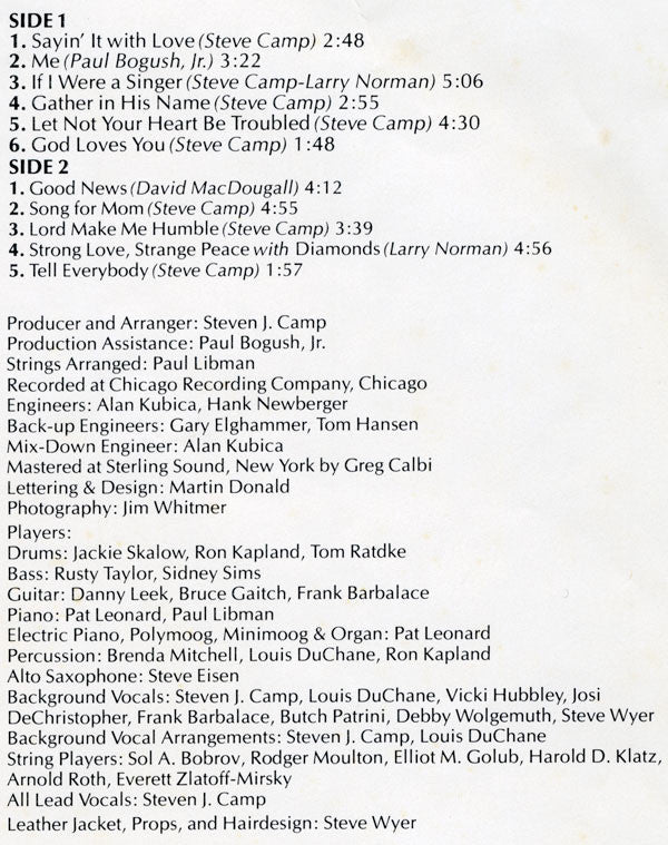 Steve Camp : Sayin' It With Love (LP, Album)