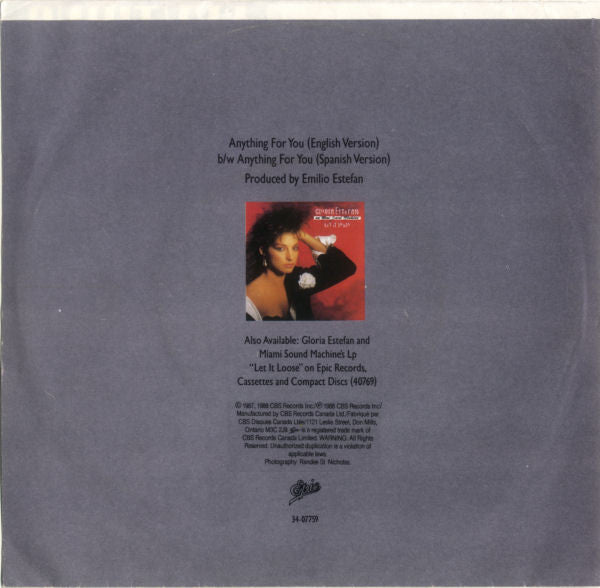 Gloria Estefan And Miami Sound Machine* : Anything For You (7", Single)