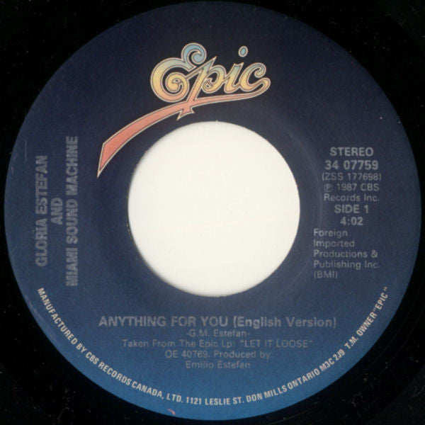 Gloria Estefan And Miami Sound Machine* : Anything For You (7", Single)