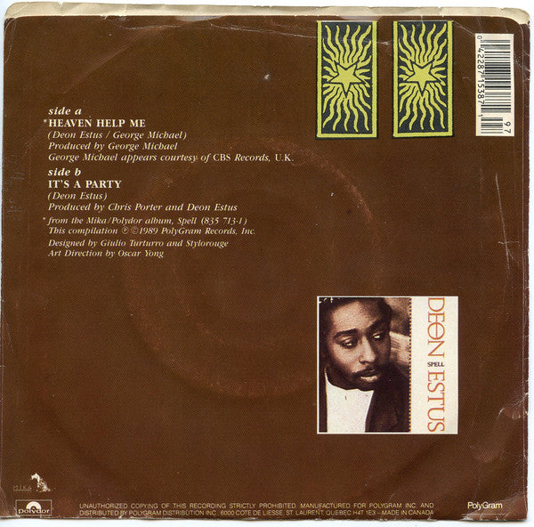 Deon Estus With Additional Vocals By George Michael : Heaven Help Me (7")