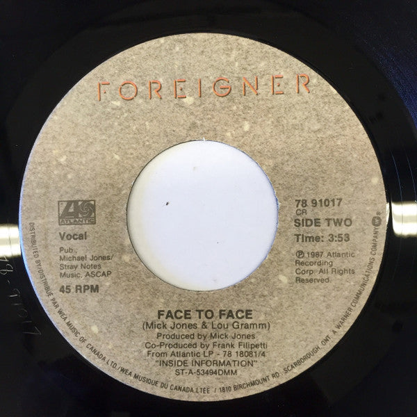 Foreigner : I Don't Want To Live Without You (7", Single)