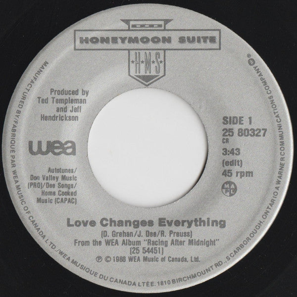 Honeymoon Suite : Love Changes Everything (7", Single)