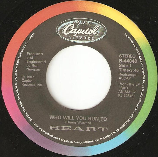 Heart : Who Will You Run To (7", Single)