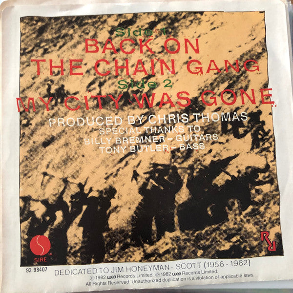 The Pretenders : Back On The Chain Gang (7", Single)