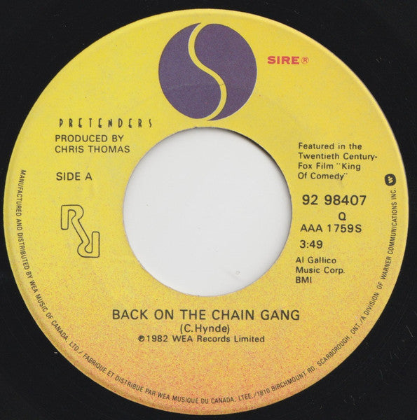 The Pretenders : Back On The Chain Gang (7", Single)
