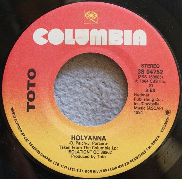 Toto : Holyanna (7", Single)