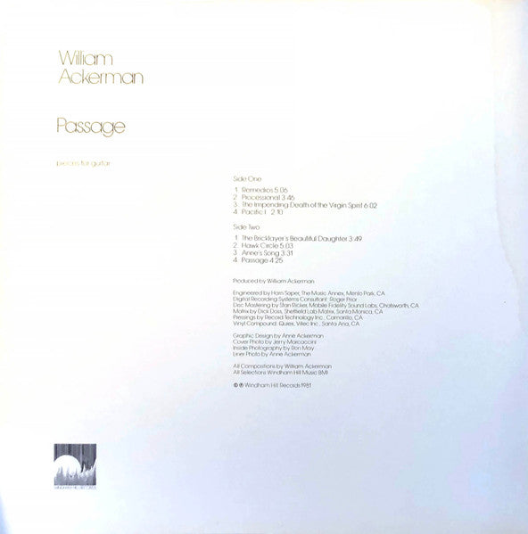 William Ackerman : Passage (LP, Album, Gat)