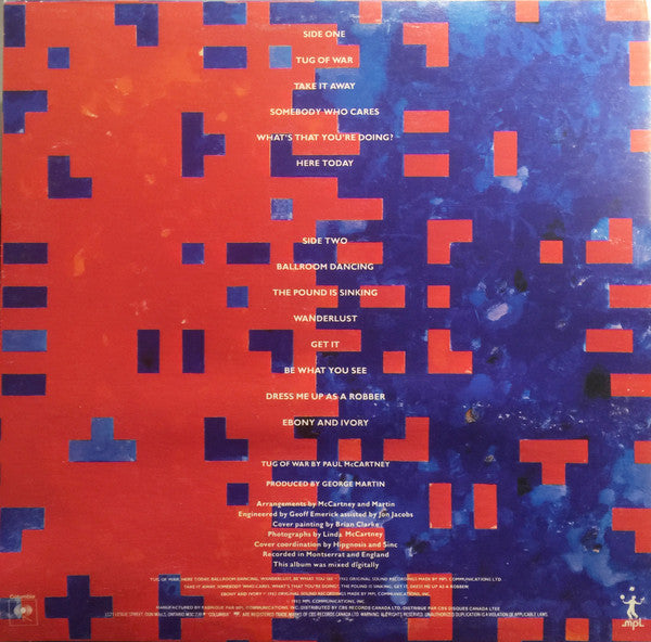 Paul McCartney : Tug Of War (LP, Album, Cus)