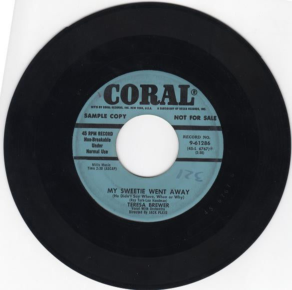Teresa Brewer : My Sweetie Went Away / Time (7", Promo)