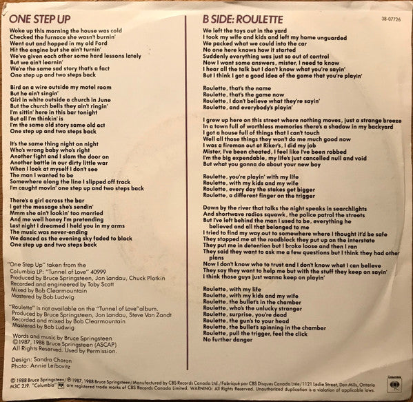 Bruce Springsteen : One Step Up (7", Single)