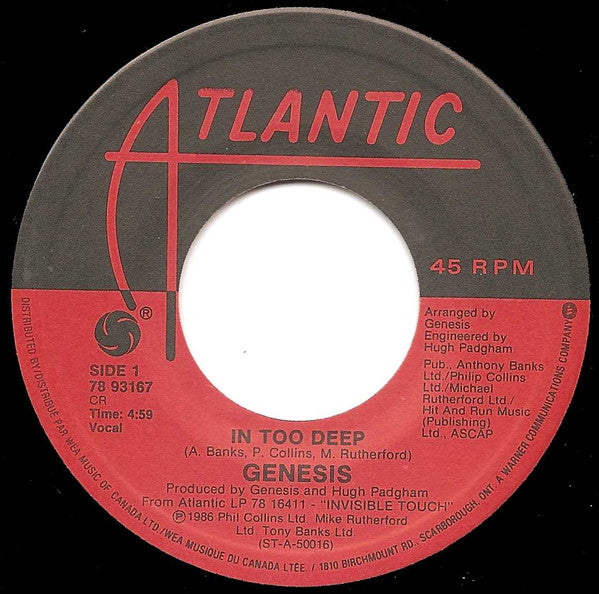 Genesis : In Too Deep (7", Single, CR)