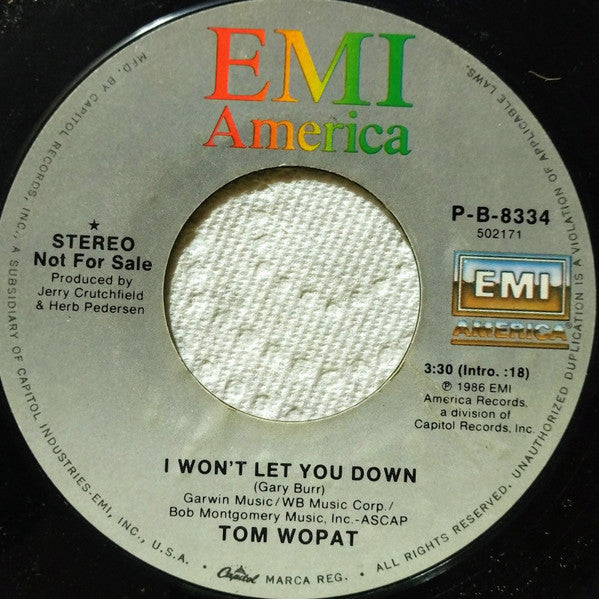 Tom Wopat : I Won't Let You Down (7", Promo)