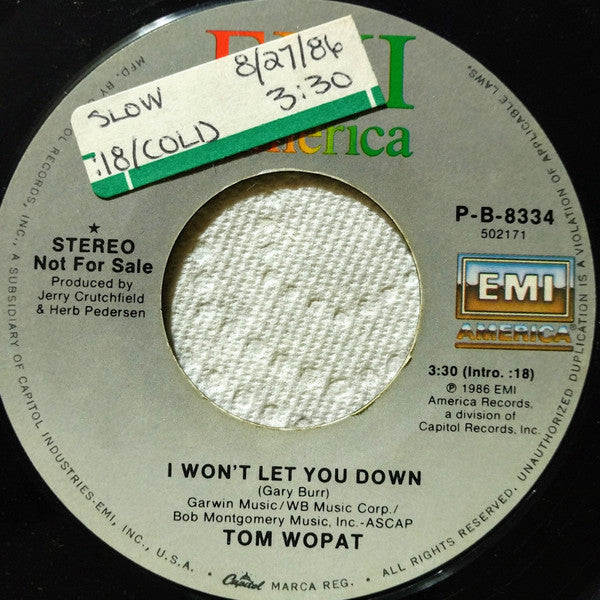 Tom Wopat : I Won't Let You Down (7", Promo)
