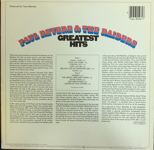 Paul Revere & The Raiders : Paul Revere & The Raiders' Greatest Hits (LP, Comp, RE)