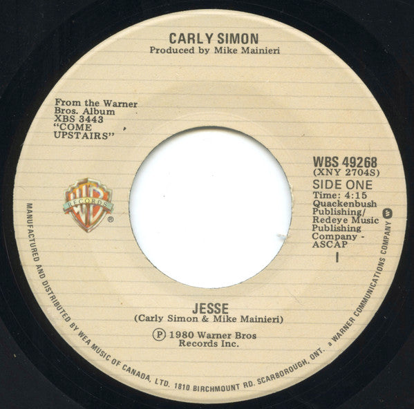 Carly Simon : Jesse / Stardust (7")