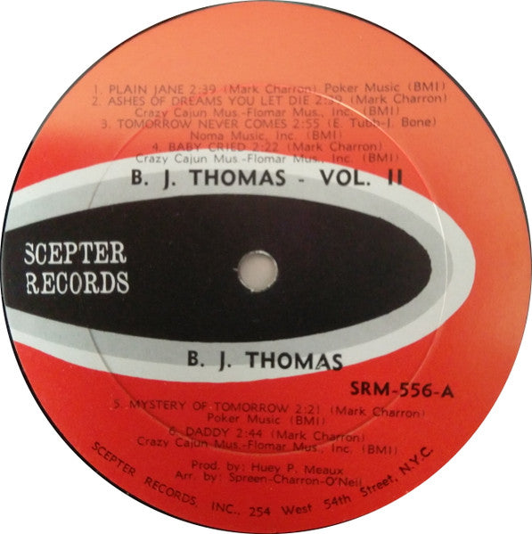 B.J. Thomas : Tomorrow Never Comes (LP, Album, Mono)