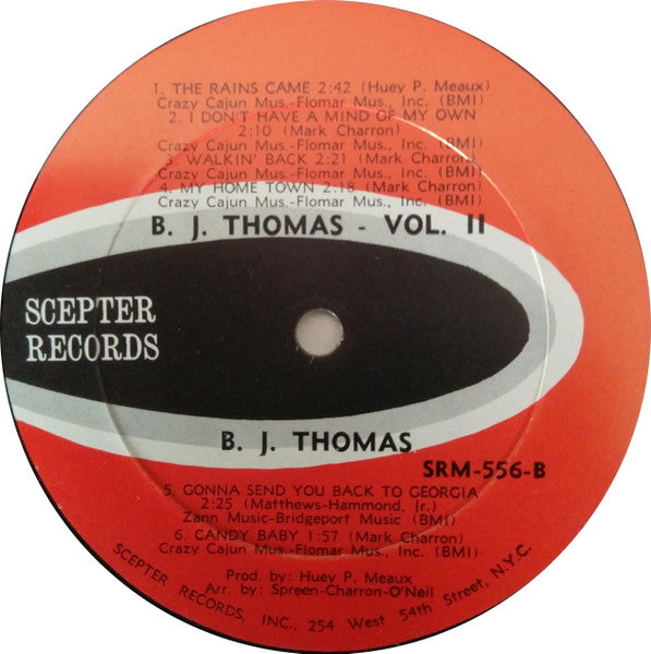 B.J. Thomas : Tomorrow Never Comes (LP, Album, Mono)