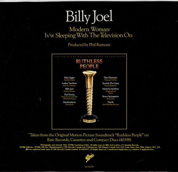 Billy Joel : Modern Woman (7", Single)