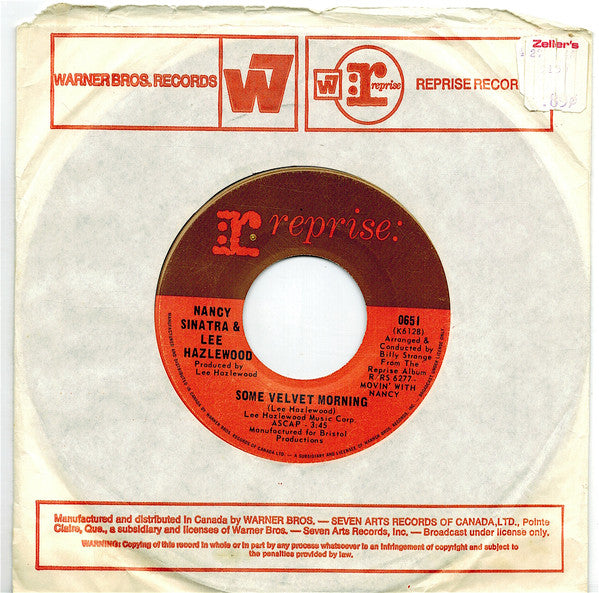 Nancy Sinatra & Lee Hazlewood : Some Velvet Morning (7", Single)