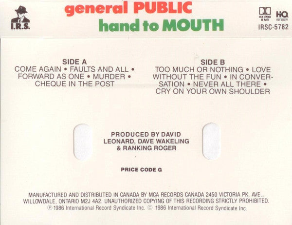 General Public : Hand To Mouth (Cass, Album, Dol)