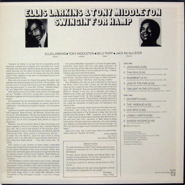 Ellis Larkins & Tony Middleton : Swingin´ For Hamp  (LP)