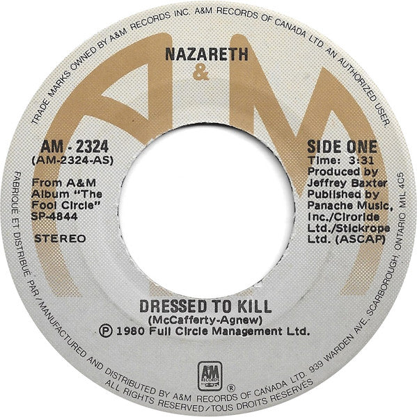 Nazareth (2) : Dressed To Kill (7", Single)