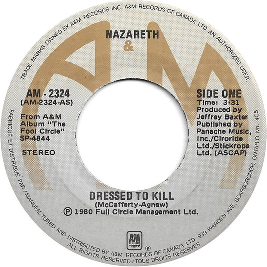 Nazareth (2) : Dressed To Kill (7", Single)
