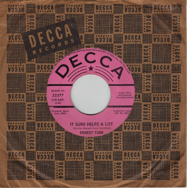 Ernest Tubb : It Sure Helps A Lot / Just Pack Up And Go (7", Single, Promo)