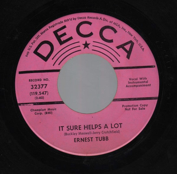 Ernest Tubb : It Sure Helps A Lot / Just Pack Up And Go (7", Single, Promo)