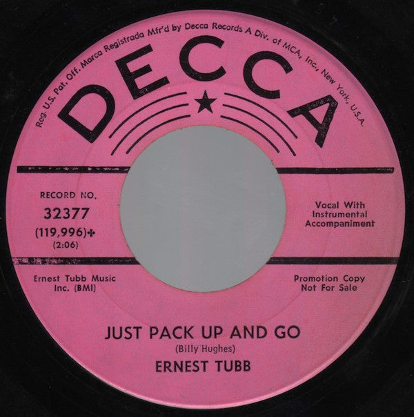 Ernest Tubb : It Sure Helps A Lot / Just Pack Up And Go (7", Single, Promo)