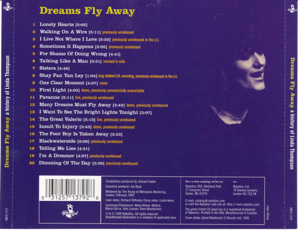 Linda Thompson : Dreams Fly Away  (A History Of Linda Thompson) (CD, Comp, Dis)