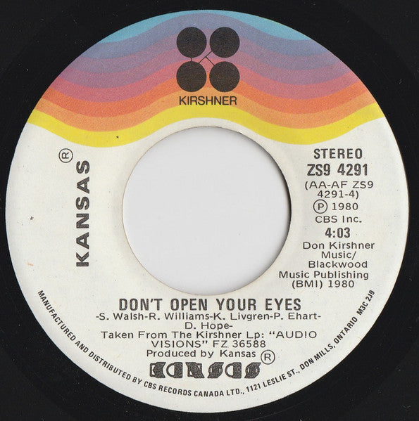 Kansas (2) : Hold On / Don't Open Your Eyes (7", Single)