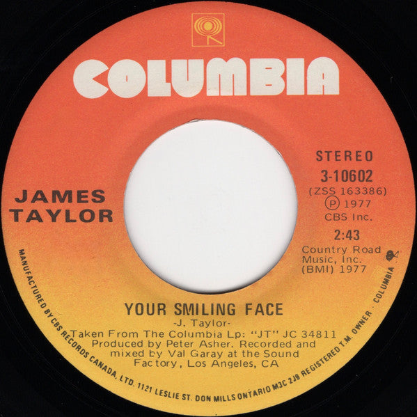 James Taylor (2) : Your Smiling Face / If I Keep My Heart Out Of Sight (7", Single)