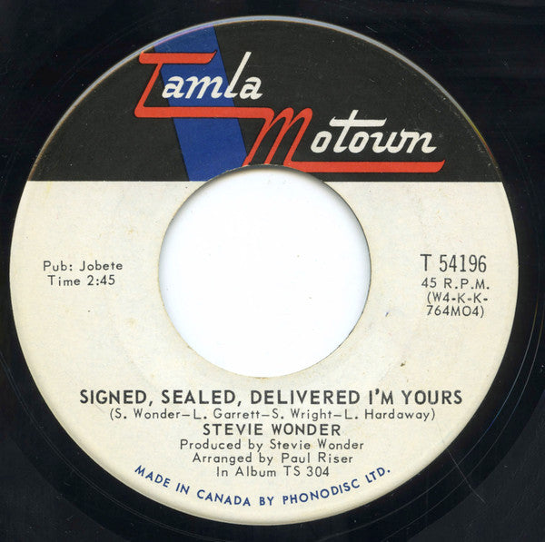 Stevie Wonder : Signed, Sealed, Delivered I'm Yours / I'm More Than Happy (7", Single)