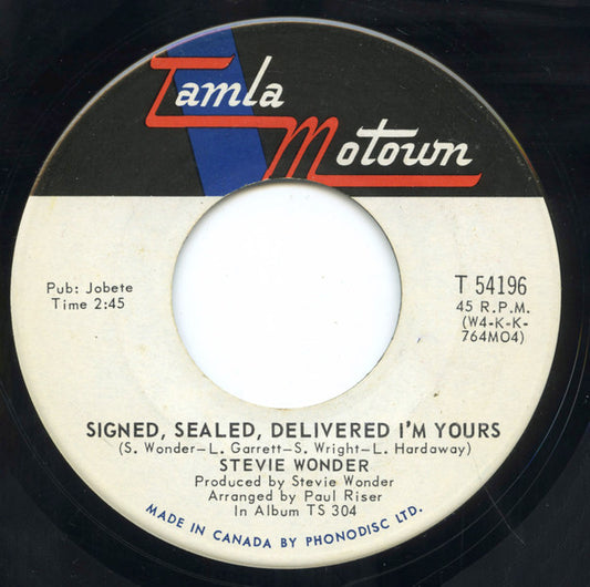 Stevie Wonder : Signed, Sealed, Delivered I'm Yours / I'm More Than Happy (7", Single)