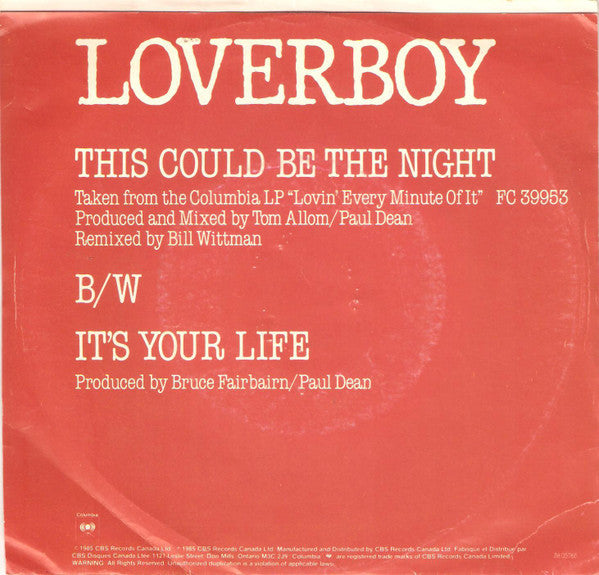 Loverboy : This Could Be The Night (7", Single)