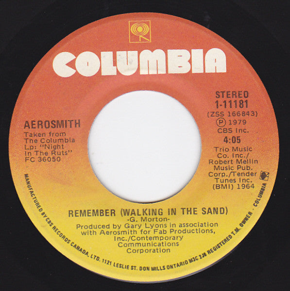Aerosmith : Remember (Walking In The Sand)  (7", Single)