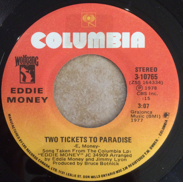 Eddie Money : Two Tickets To Paradise (7", Single)