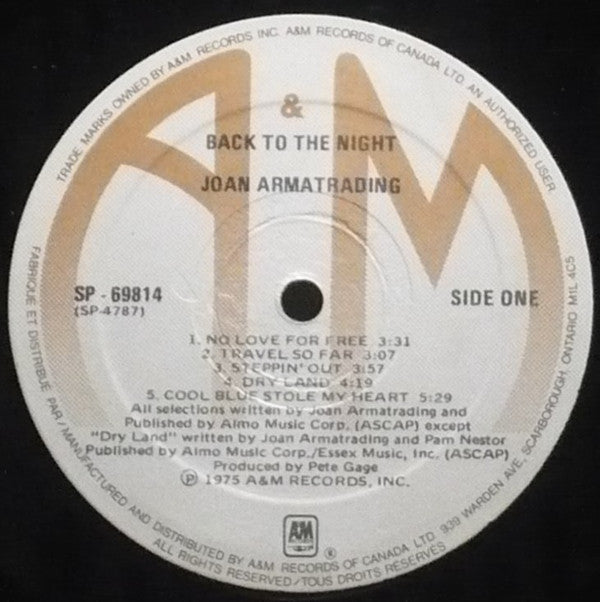 Joan Armatrading : Back To The Night (LP, Album, RE)