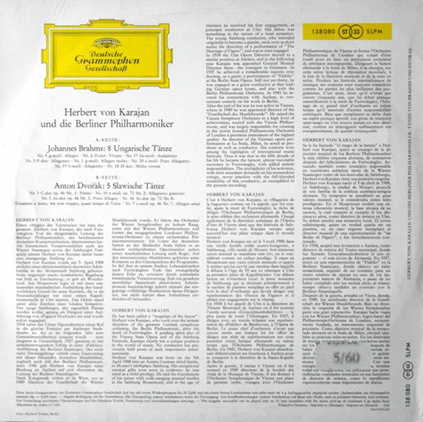 Herbert von Karajan Und Die Berliner Philharmoniker, Johannes Brahms / Antonín Dvořák : Tänze Von Brahms Und Dvořák = Dances By Brahms And Dvořák (LP, RP, 5/6)