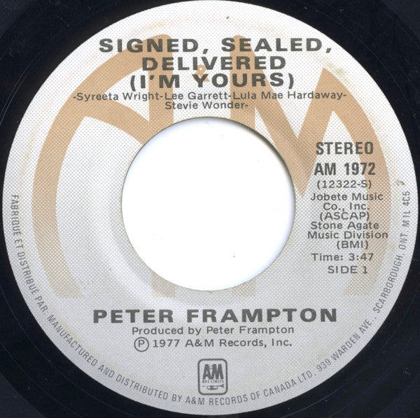 Peter Frampton : Signed, Sealed, Delivered (I'm Yours) (7", Single)