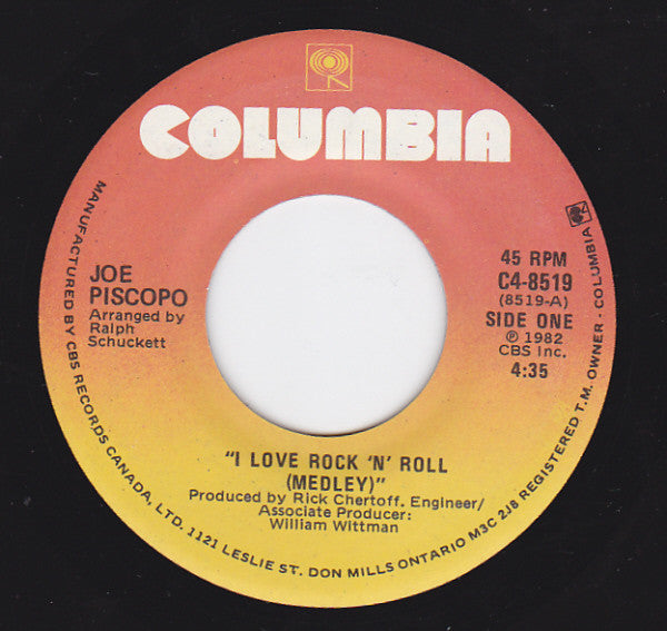 Joe Piscopo : I Love Rock 'N Roll (Medley) (7", Single)