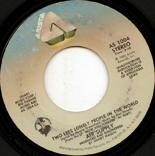 Air Supply : Two Less Lonely People In The World (7")